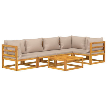 Set Salotto da Giardino 6pz con Cuscini Tortora Legno Massello - homemem39