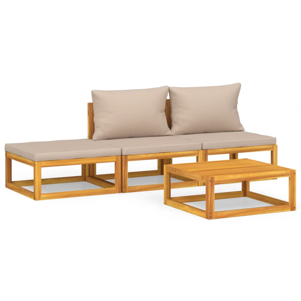 Set Salotto da Giardino 4pz con Cuscini Tortora Legno Massello - homemem39