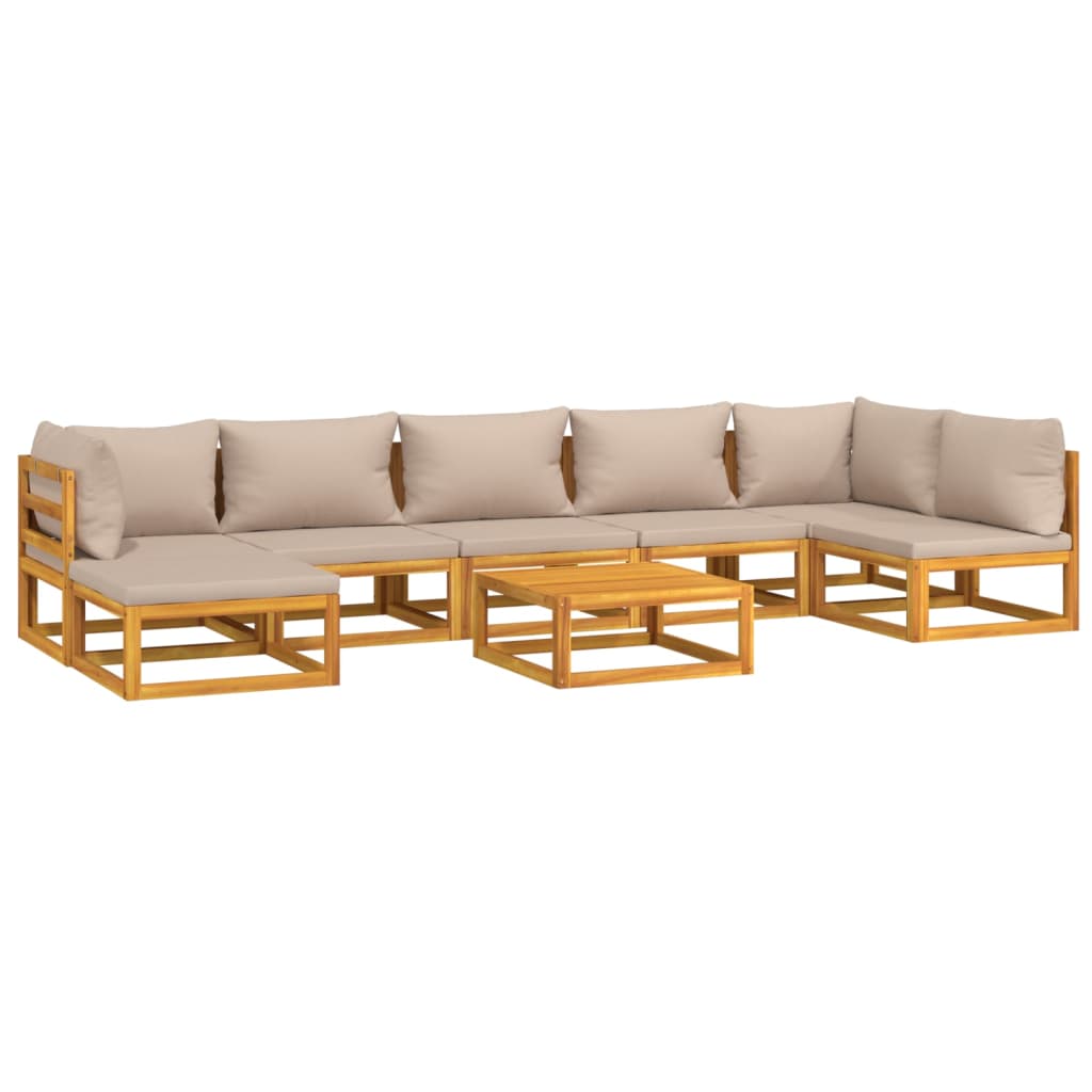 Set Salotto da Giardino 8pz con Cuscini Tortora Legno Massello - homemem39