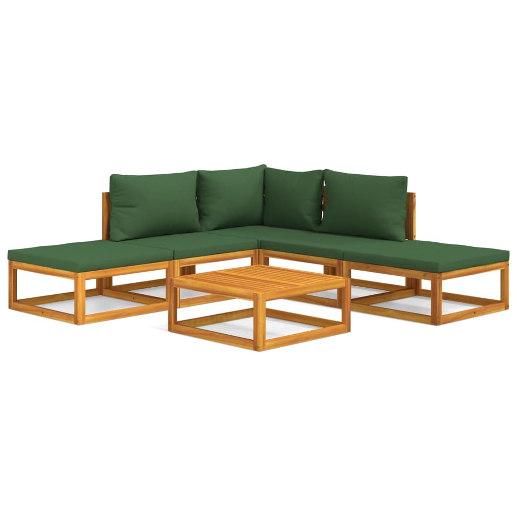 Set Salotto da Giardino 6pz con Cuscini Verdi in Legno Massello - homemem39