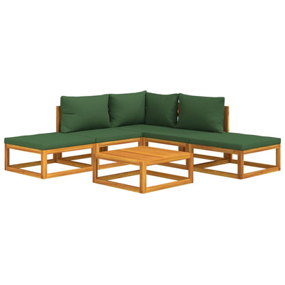 Set Salotto da Giardino 6pz con Cuscini Verdi in Legno Massello - homemem39