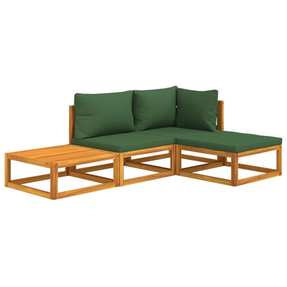 Set Salotto da Giardino 4 pz con Cuscini Verdi Legno Massello - homemem39