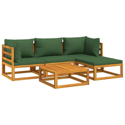 Set Salotto da Giardino 5pz con Cuscini Verdi Legno Massello - homemem39