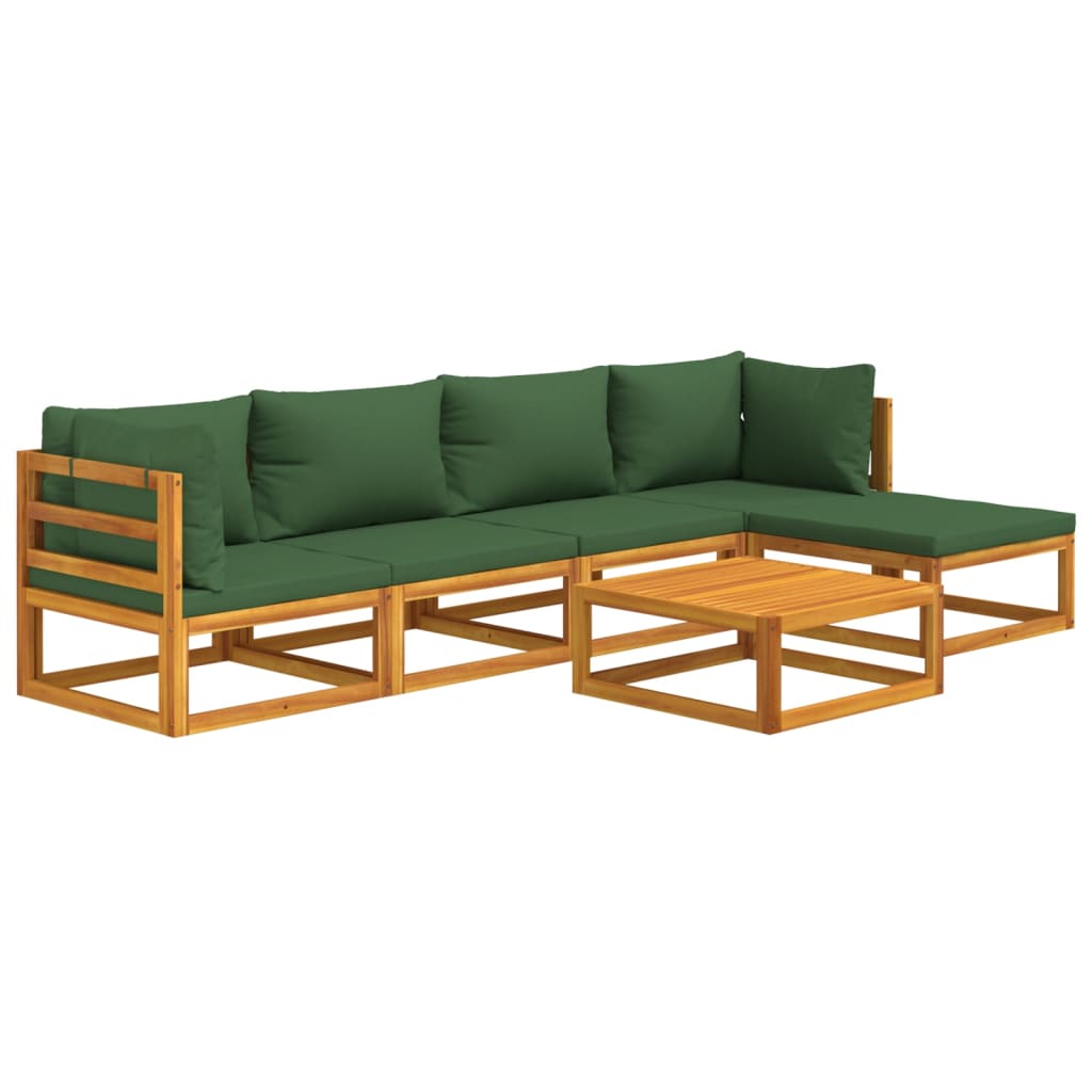 Set Salotto da Giardino 6pz con Cuscini Verdi in Legno Massello - homemem39