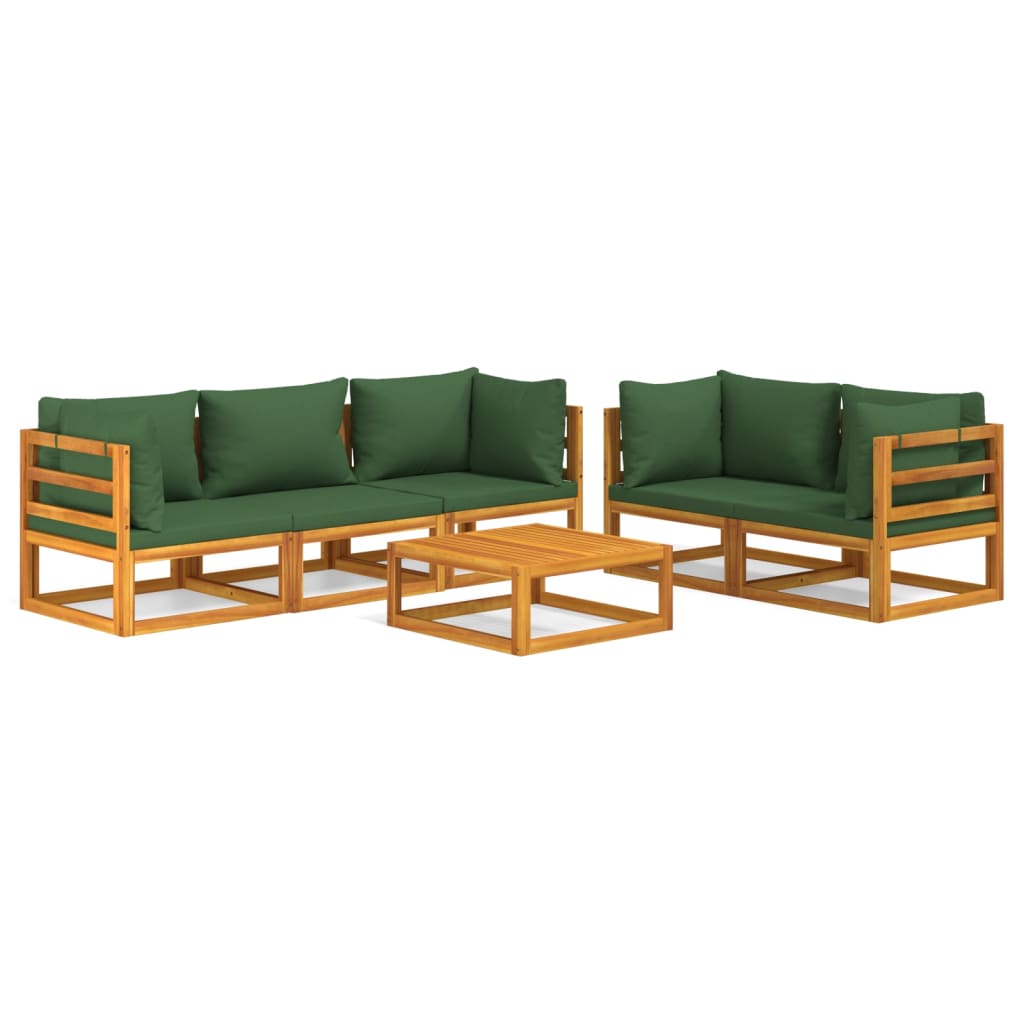 Set Salotto da Giardino 6pz con Cuscini Verdi in Legno Massello - homemem39