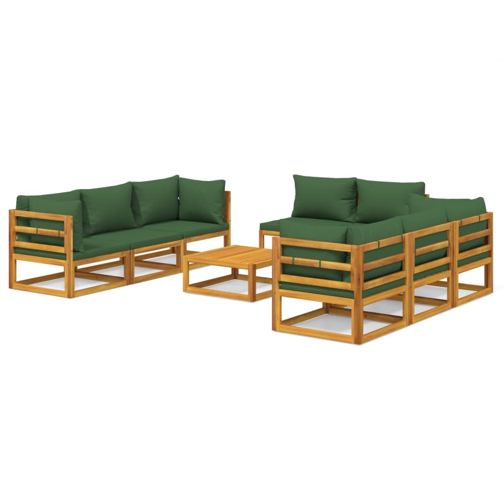 Set Salotto da Giardino 9pz con Cuscini Verdi in Legno Massello - homemem39