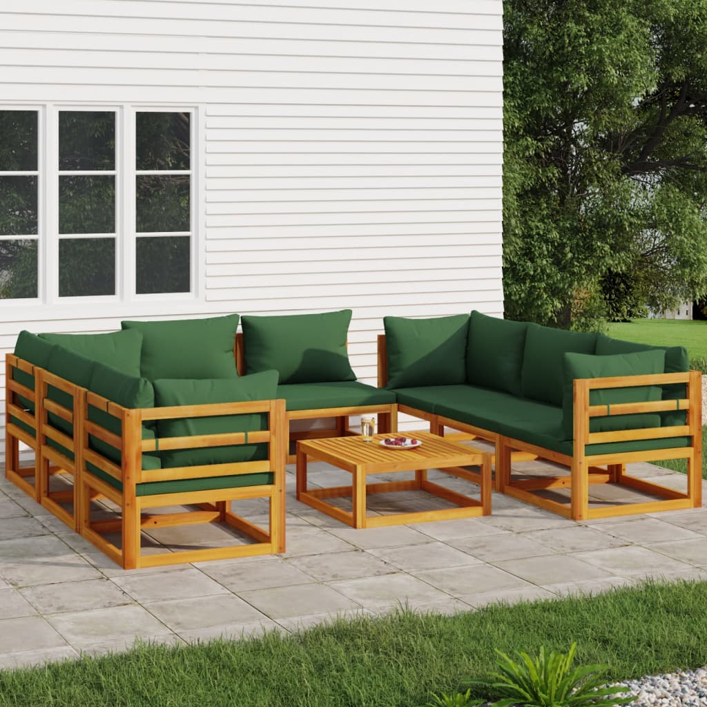 Set Salotto da Giardino 9pz con Cuscini Verdi in Legno Massello - homemem39