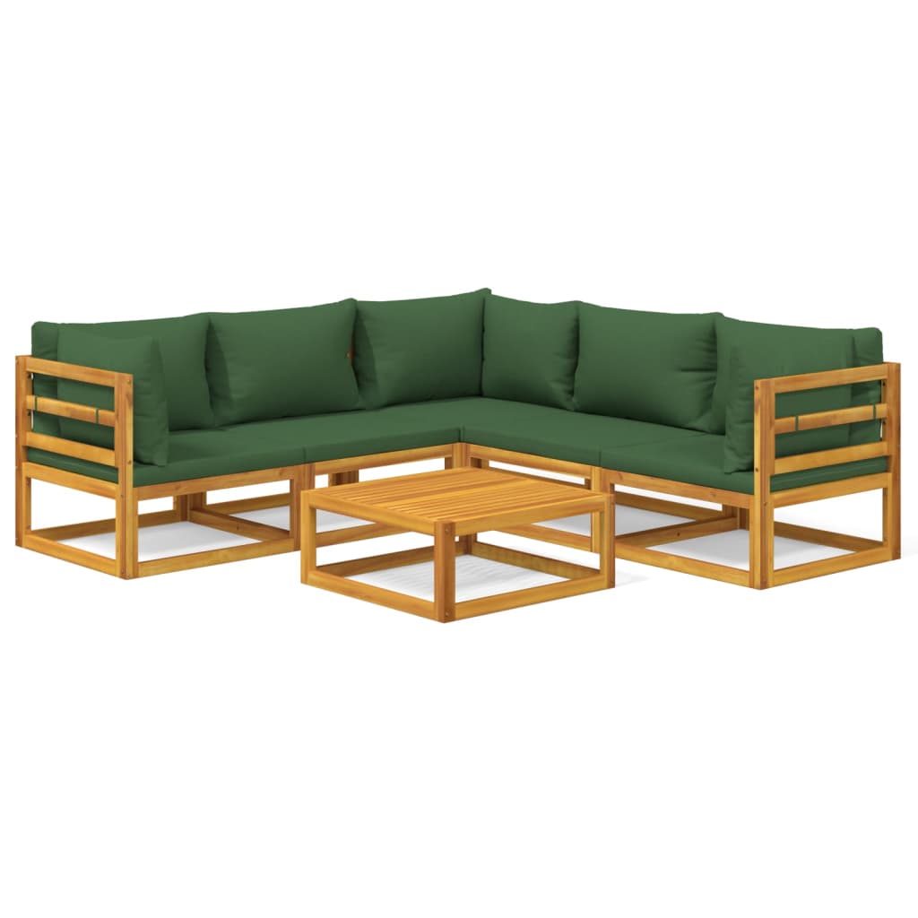 Set Salotto da Giardino 6pz con Cuscini Verdi in Legno Massello - homemem39