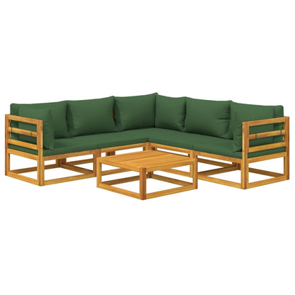 Set Salotto da Giardino 6pz con Cuscini Verdi in Legno Massello - homemem39