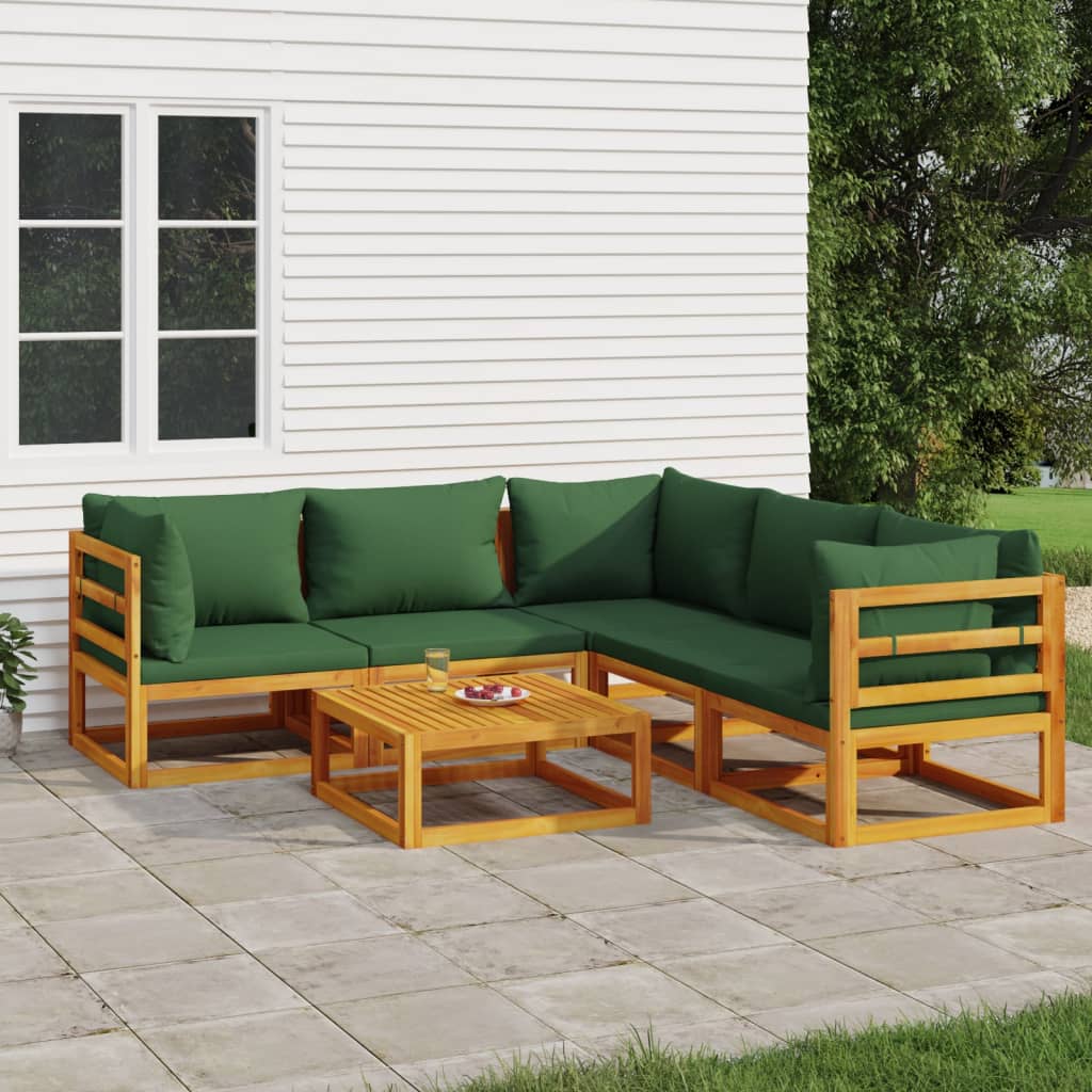 Set Salotto da Giardino 6pz con Cuscini Verdi in Legno Massello - homemem39