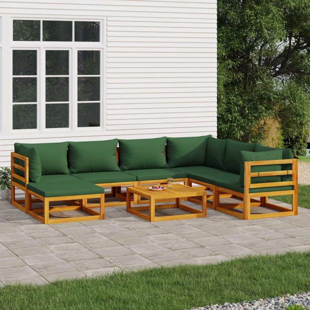 Set Salotto da Giardino 8pz con Cuscini Verdi in Legno Massello - homemem39