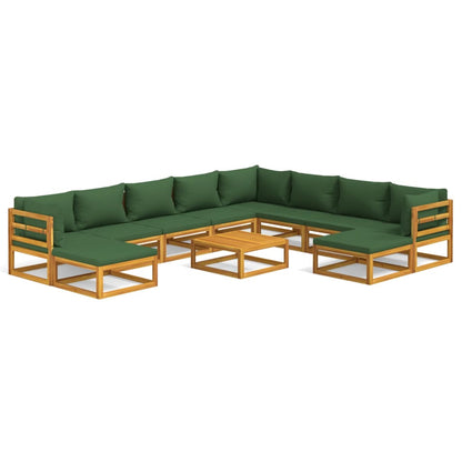 Set Salotto da Giardino 11pz con Cuscini Verdi Legno Massello - homemem39