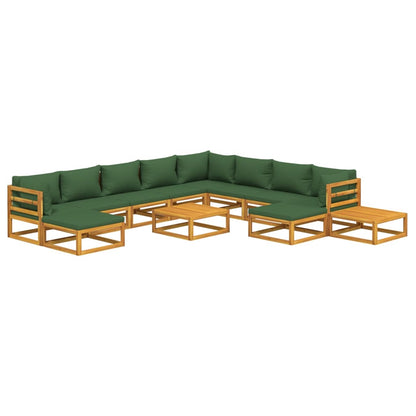 Set Salotto da Giardino 12pz con Cuscini Verdi Legno Massello - homemem39