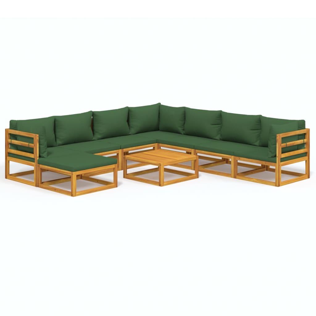 Set Salotto da Giardino 9pz con Cuscini Verdi in Legno Massello - homemem39