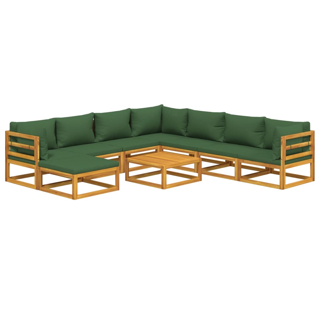 Set Salotto da Giardino 9pz con Cuscini Verdi in Legno Massello - homemem39