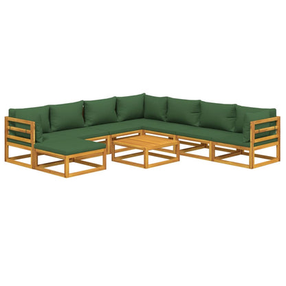 Set Salotto da Giardino 9pz con Cuscini Verdi in Legno Massello - homemem39