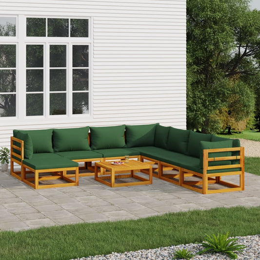 Set Salotto da Giardino 9pz con Cuscini Verdi in Legno Massello - homemem39