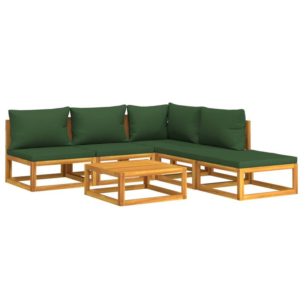 Set Salotto da Giardino 6pz con Cuscini Verdi in Legno Massello - homemem39