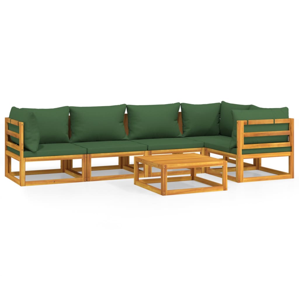 Set Salotto da Giardino 6pz con Cuscini Verdi in Legno Massello - homemem39