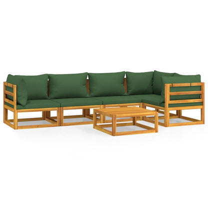 Set Salotto da Giardino 6pz con Cuscini Verdi in Legno Massello - homemem39