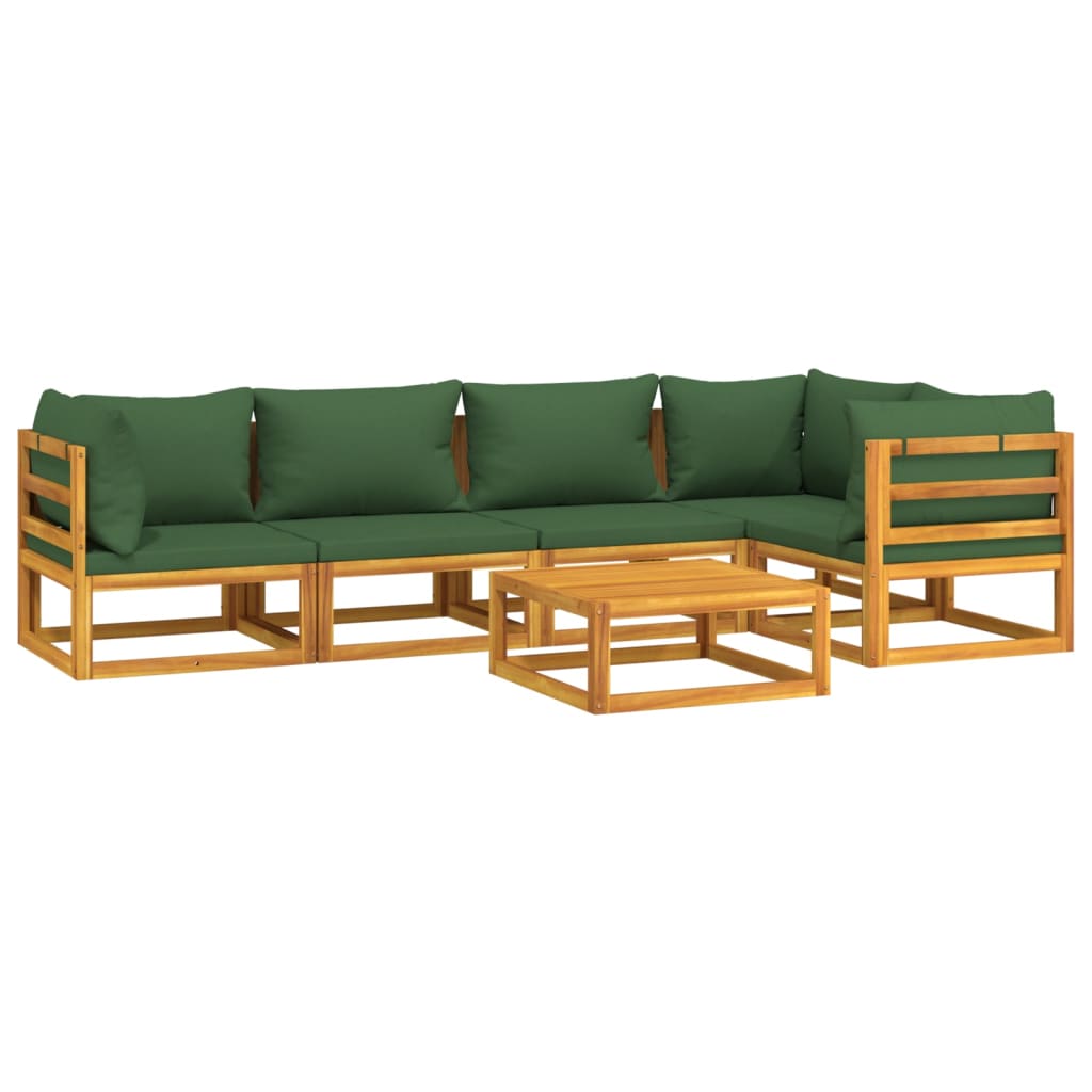 Set Salotto da Giardino 6pz con Cuscini Verdi in Legno Massello - homemem39