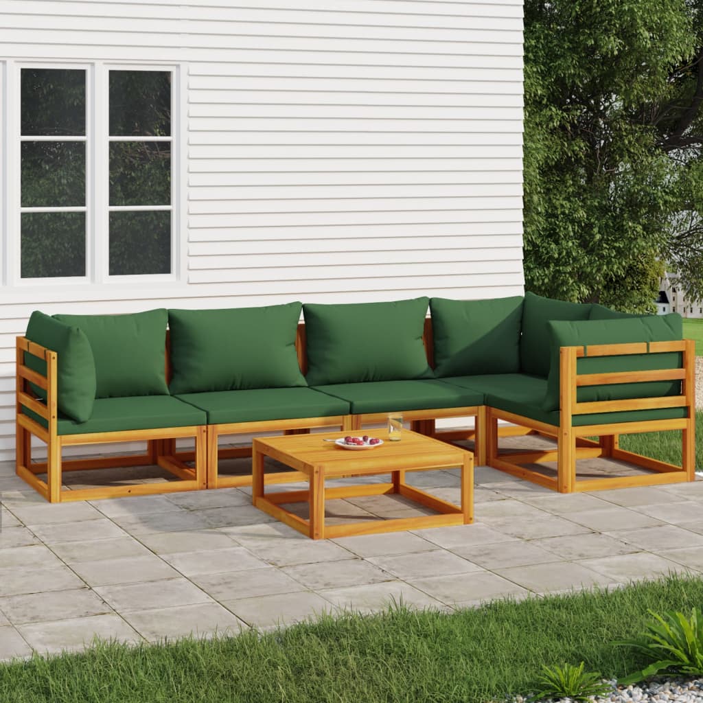 Set Salotto da Giardino 6pz con Cuscini Verdi in Legno Massello - homemem39