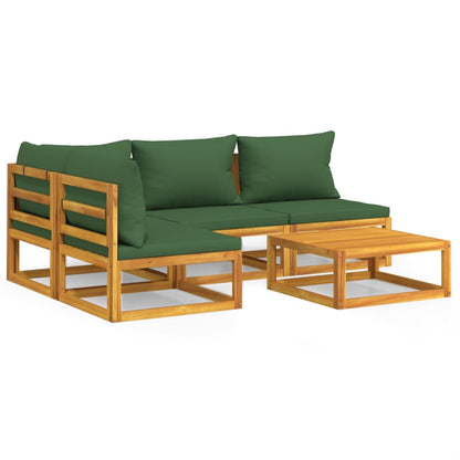 Set Salotto da Giardino 5pz con Cuscini Verdi Legno Massello - homemem39