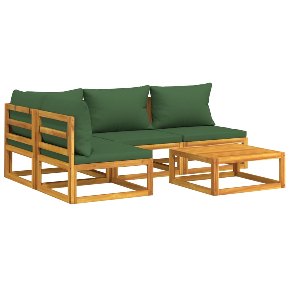 Set Salotto da Giardino 5pz con Cuscini Verdi Legno Massello - homemem39