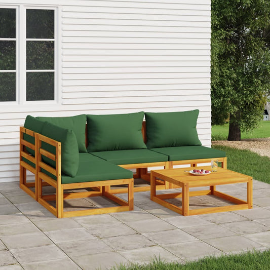 Set Salotto da Giardino 5pz con Cuscini Verdi Legno Massello - homemem39