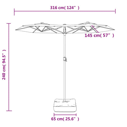 Ombrellone a Doppia Testa con LED Tortora 316x240 cm - homemem39