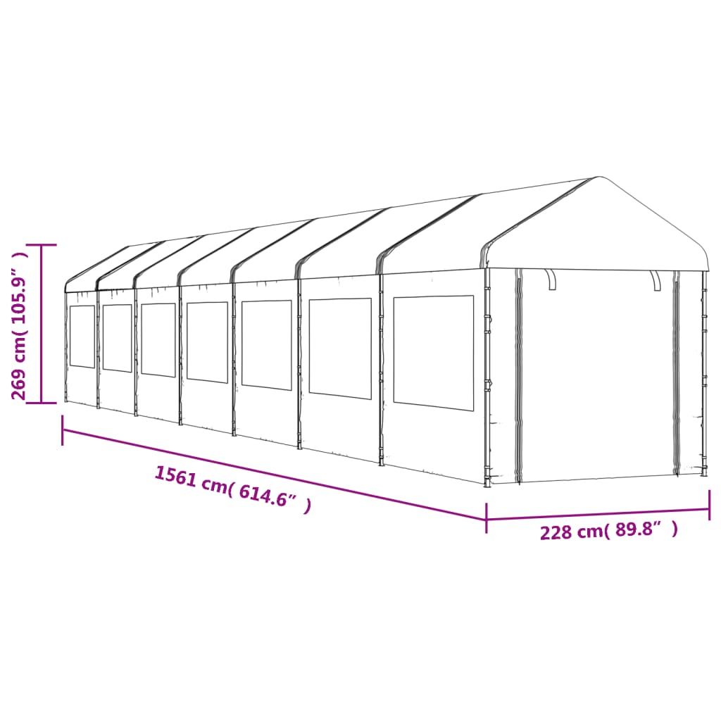 Gazebo con Tetto Bianco 15,61x2,28x2,69 m in Polietilene - homemem39