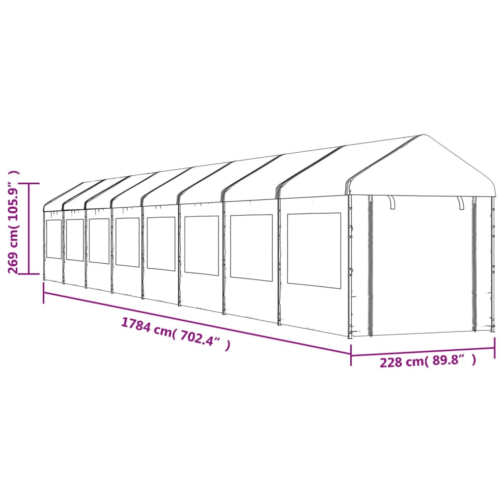 Gazebo con Tetto Bianco 17,84x2,28x2,69 m in Polietilene - homemem39