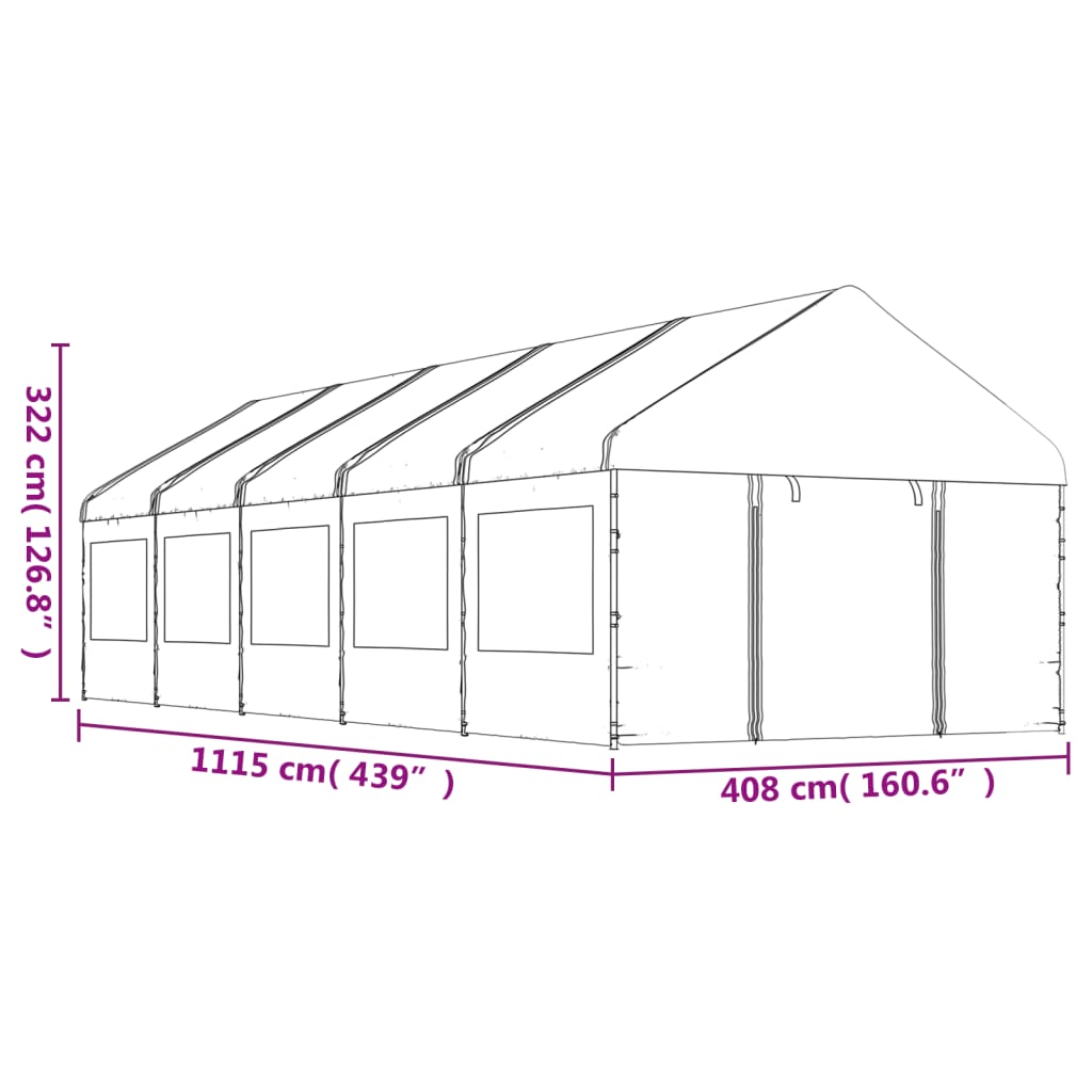 Gazebo con Tetto Bianco 11,15x4,08x3,22 m in Polietilene - homemem39