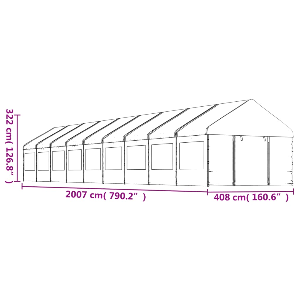 Gazebo con Tetto Bianco 20,07x4,08x3,22 m in Polietilene - homemem39