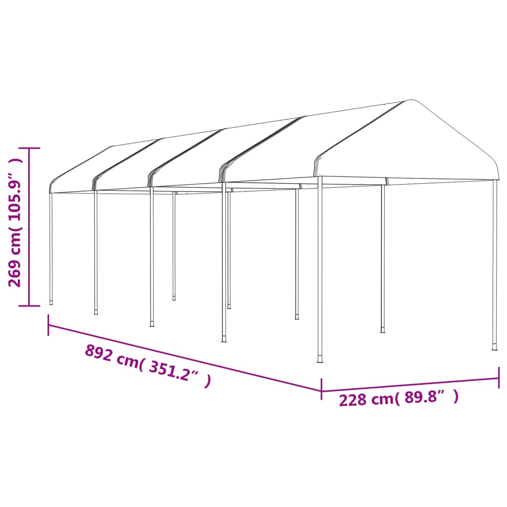 Gazebo con Tetto Bianco 8,92x2,28x2,69 m in Polietilene - homemem39