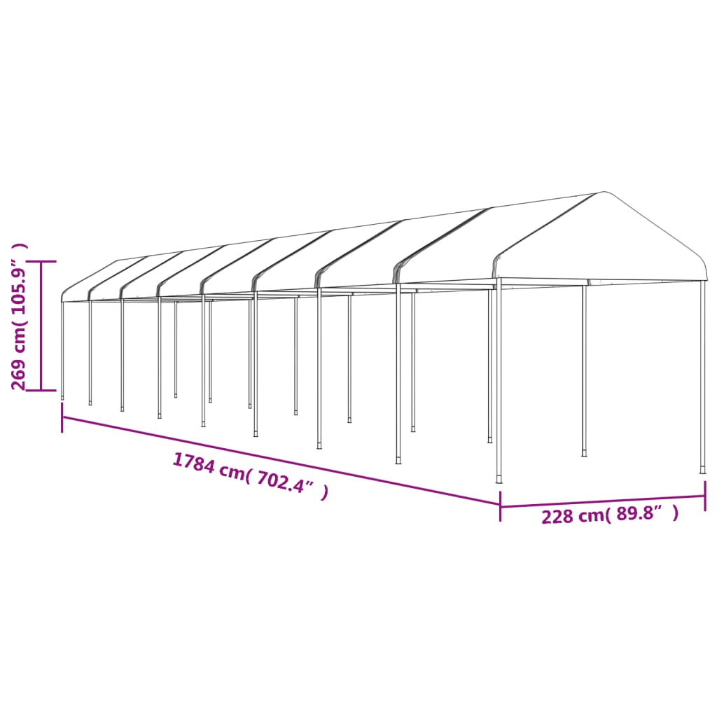 Gazebo con Tetto Bianco 17,84x2,28x2,69 m in Polietilene - homemem39