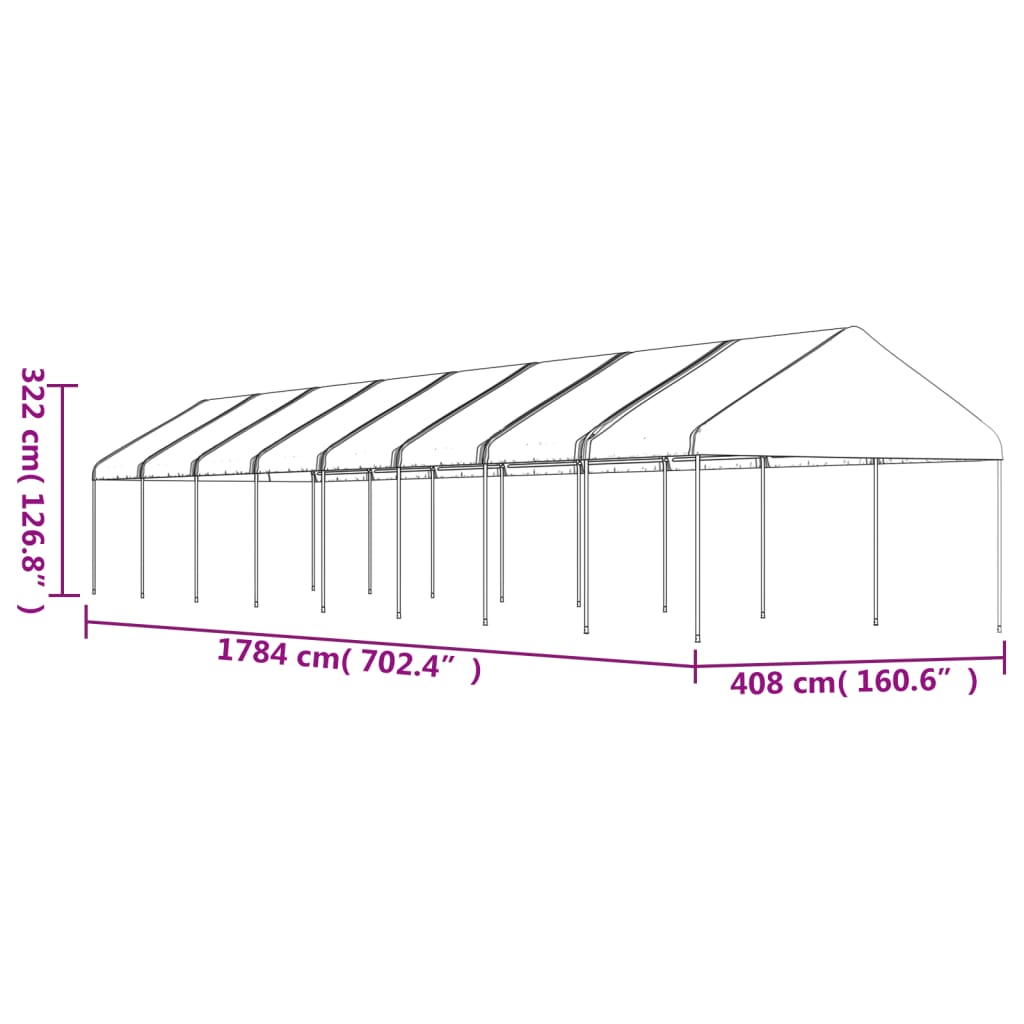 Gazebo con Tetto Bianco 17,84x4,08x3,22 m in Polietilene - homemem39