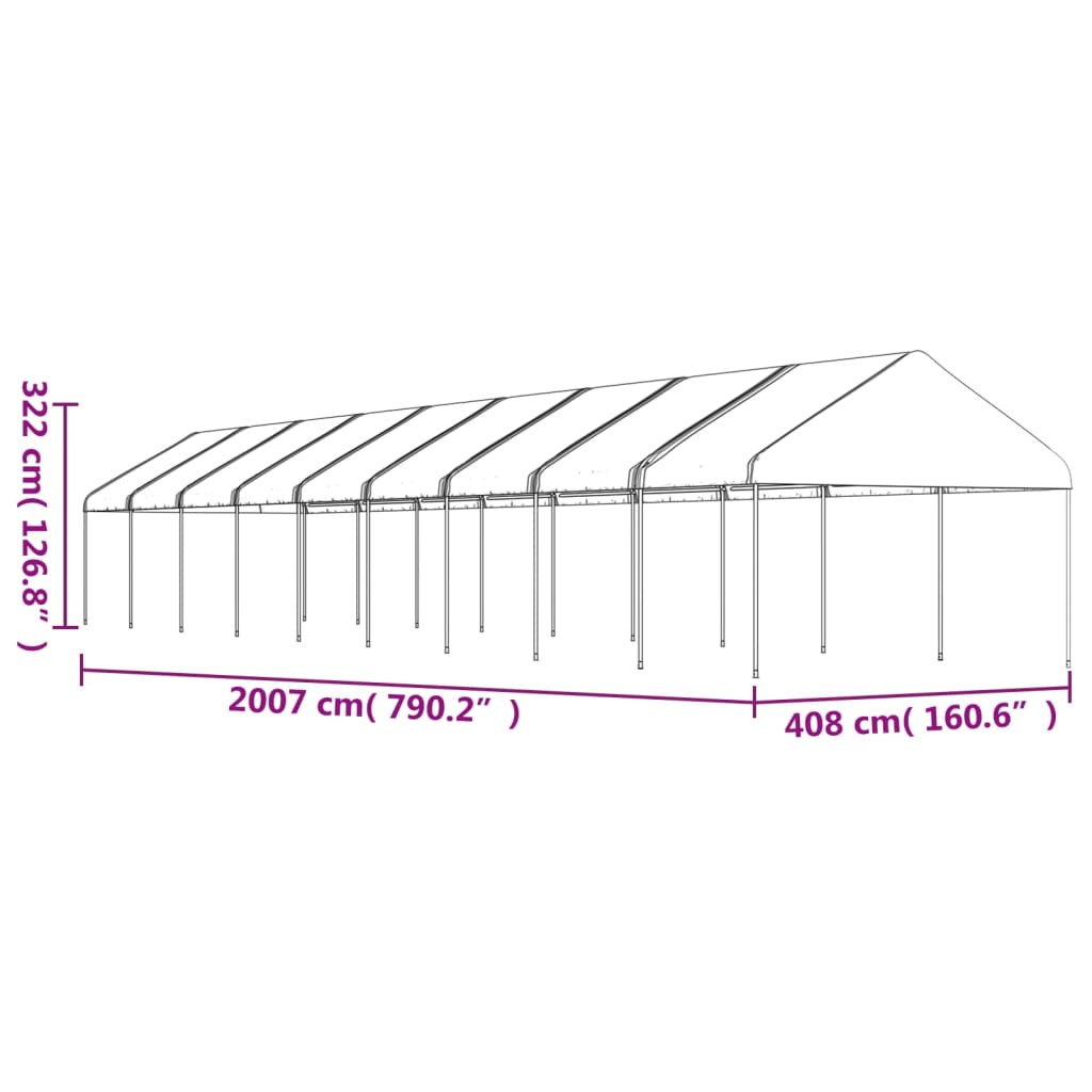 Gazebo con Tetto Bianco 20,07x4,08x3,22 m in Polietilene - homemem39