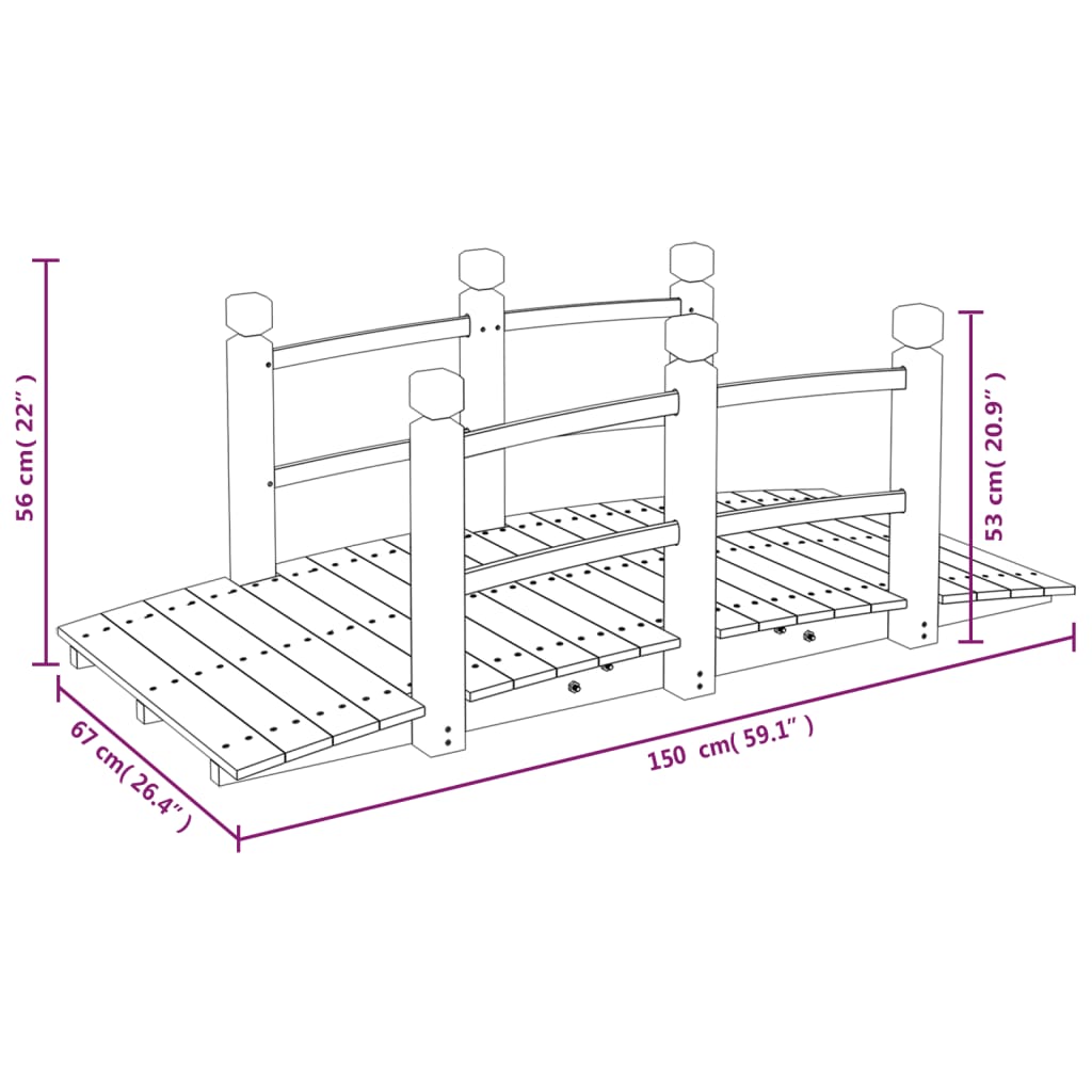 Ponte Giardino Ringhiere 150x67x56cm Legno Massello Abete Rosso - homemem39