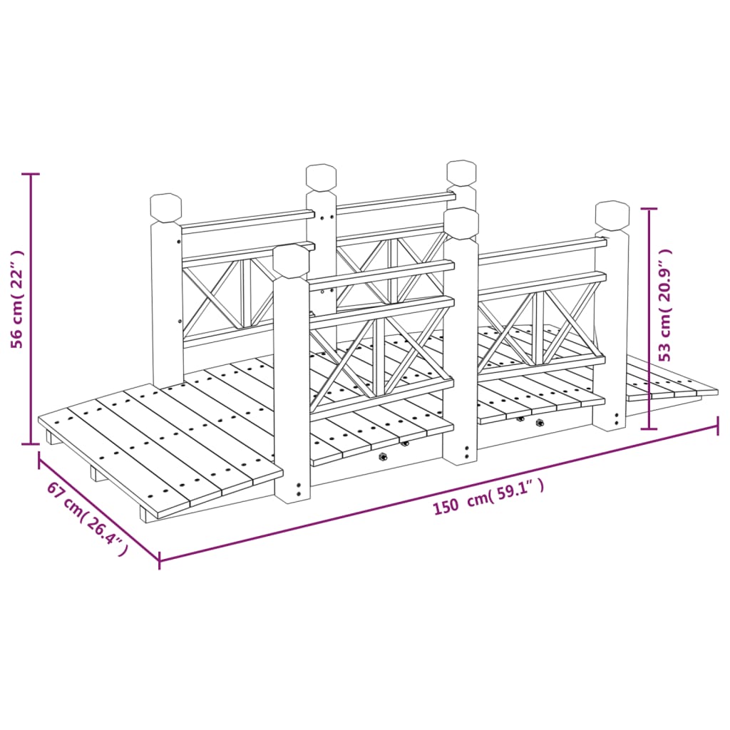 Ponte Giardino Ringhiere 150x67x56cm Legno Massello Abete Rosso - homemem39