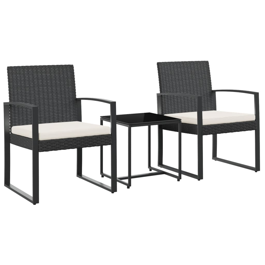 Set da Pranzo da Giardino 3 pz Nero con Cuscini in Rattan PP - homemem39