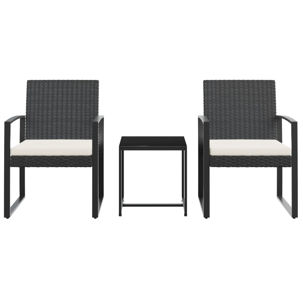 Set da Pranzo da Giardino 3 pz Nero con Cuscini in Rattan PP - homemem39