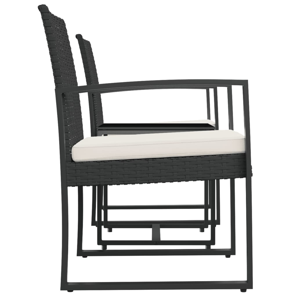 Set da Pranzo da Giardino 3 pz Nero con Cuscini in Rattan PP - homemem39