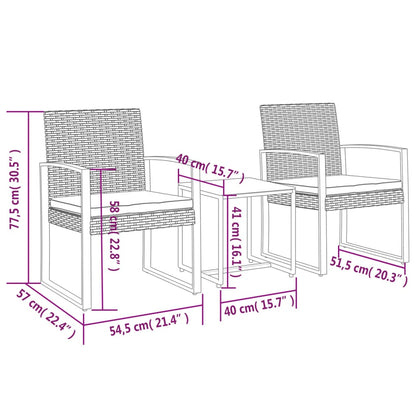 Set da Pranzo da Giardino 3 pz Nero con Cuscini in Rattan PP - homemem39