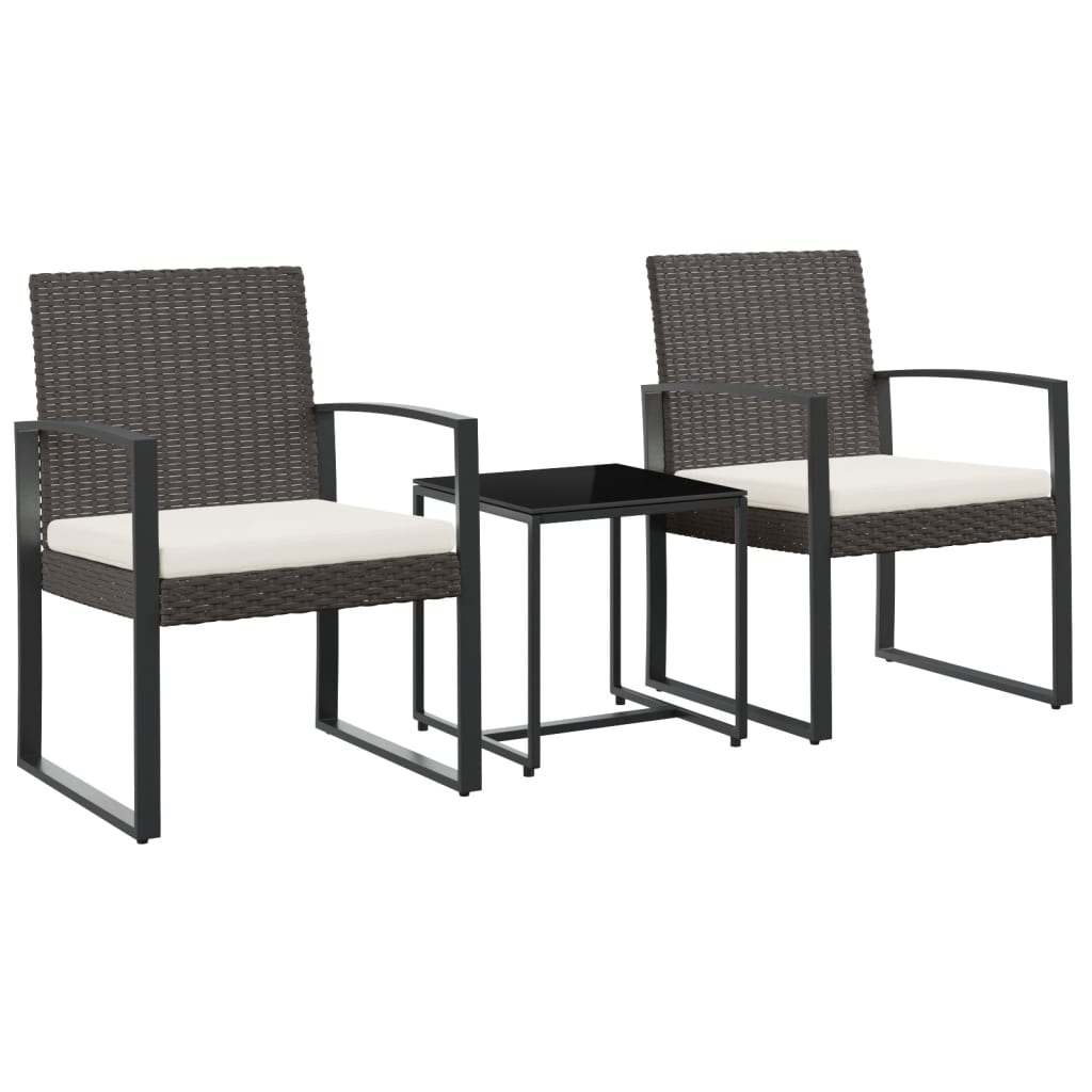 Set da Pranzo da Giardino 3 pz con Cuscini in PP Rattan Marrone - homemem39