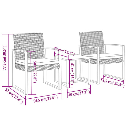 Set da Pranzo da Giardino 3 pz con Cuscini in PP Rattan Marrone - homemem39