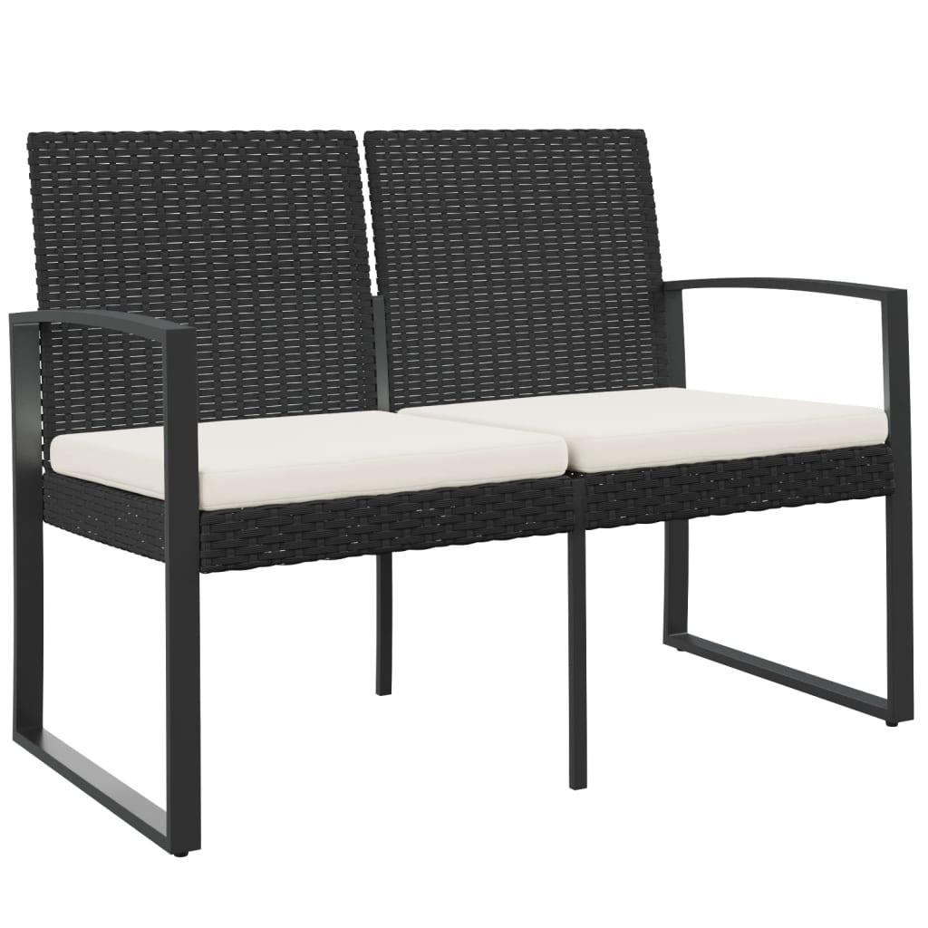 Panca da Giardino a 2 Posti con Cuscini in Rattan PP Nero - homemem39