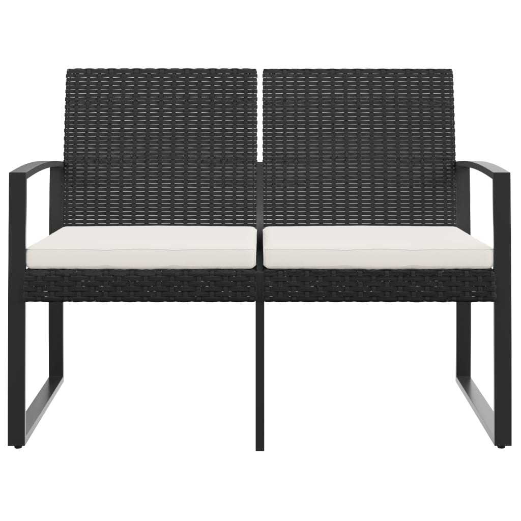 Panca da Giardino a 2 Posti con Cuscini in Rattan PP Nero - homemem39