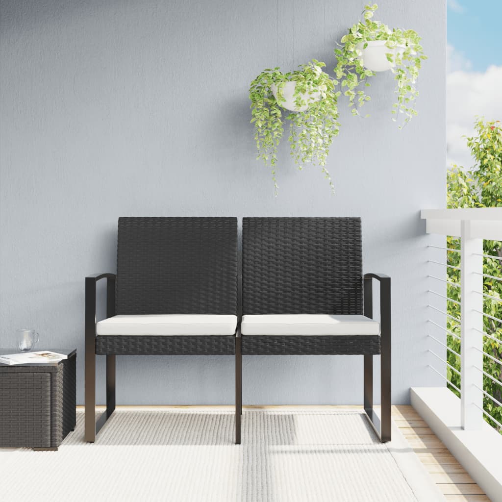 Panca da Giardino a 2 Posti con Cuscini in Rattan PP Nero - homemem39