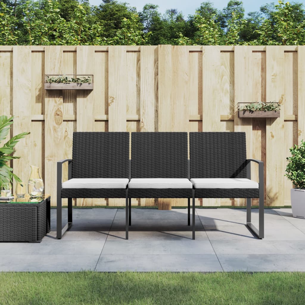 Panca da Giardino a 3 Posti con Cuscini in Rattan PP Nero - homemem39